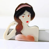 Acrylic Long Hair Lady Brooch for Women Resin Modern Girl Figure