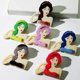 Acrylic Long Hair Lady Brooch for Women Resin Modern Girl Figure