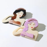 Acrylic Long Hair Lady Brooch for Women Resin Modern Girl Figure