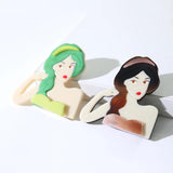 Acrylic Long Hair Lady Brooch for Women Resin Modern Girl Figure