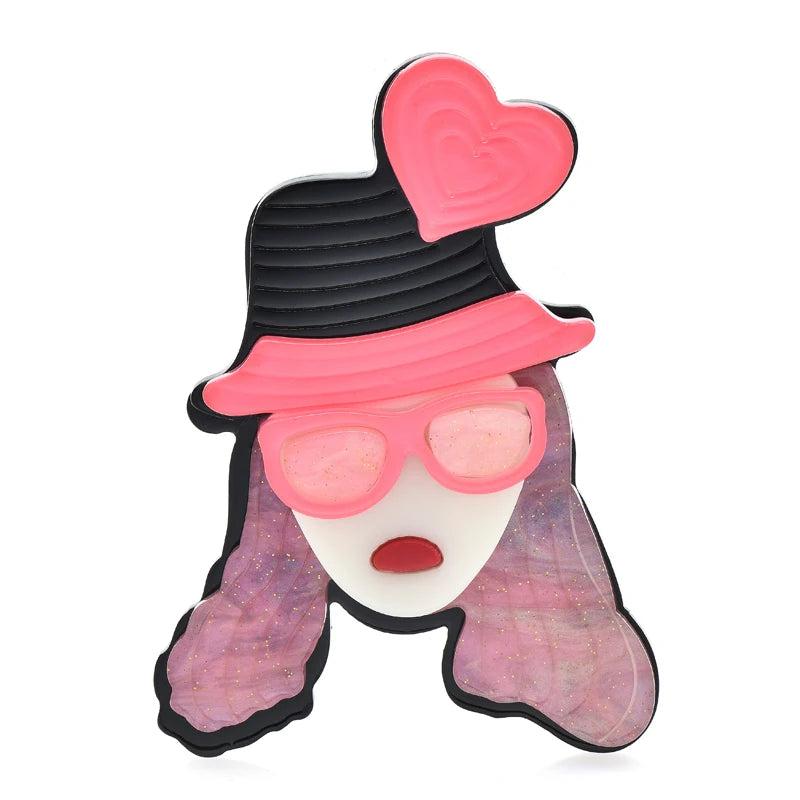 Acrylic Girl Brooches Pins Heart Love Lady Figure Party Casual Brooches