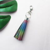 Reflective Fringe PU Leather Tassel Key Holder Metal Key Chain