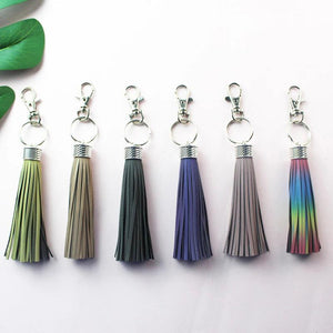 Reflective Fringe PU Leather Tassel Key Holder Metal Key Chain