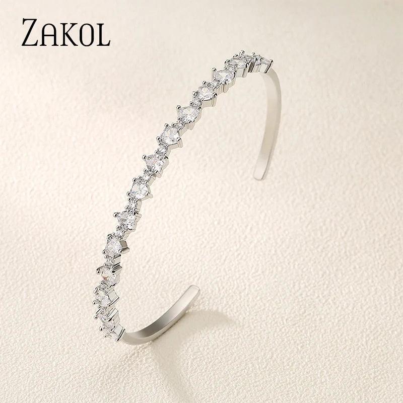 Red Heart Shape CZ Cuff Bangles for Women - Party Jewelry
