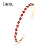 Red Heart Shape CZ Cuff Bangles for Women - Party Jewelry