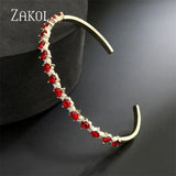 Red Heart Shape CZ Cuff Bangles for Women - Party Jewelry