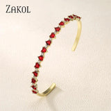 Red Heart Shape CZ Cuff Bangles for Women - Party Jewelry
