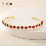 Red Heart Shape CZ Cuff Bangles for Women - Party Jewelry