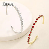 Red Heart Shape CZ Cuff Bangles for Women - Party Jewelry