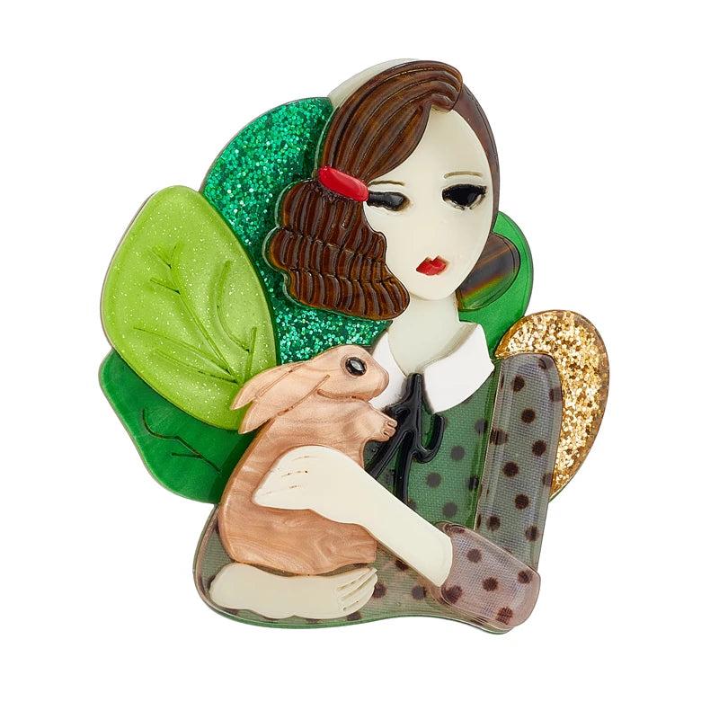 Acrylic Rabbit Girl Brooches Kids Cartoon Figure Brooch Pins Badges