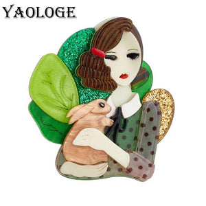 Acrylic Rabbit Girl Brooches Kids Cartoon Figure Brooch Pins Badges