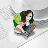 Acrylic Rabbit Girl Brooches Kids Cartoon Figure Brooch Pins Badges