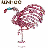 Pink Rhinestone Crane Bird Brooches Sparkling Crystal Animal Party Casual Pins