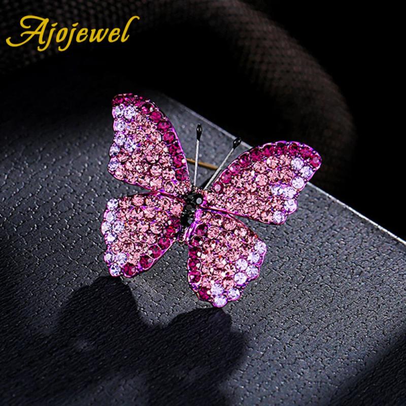Purple Butterfly Brooch Rhinestone Pin Insect Corsage