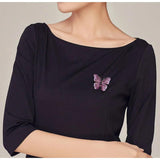 Purple Butterfly Brooch Rhinestone Pin Insect Corsage