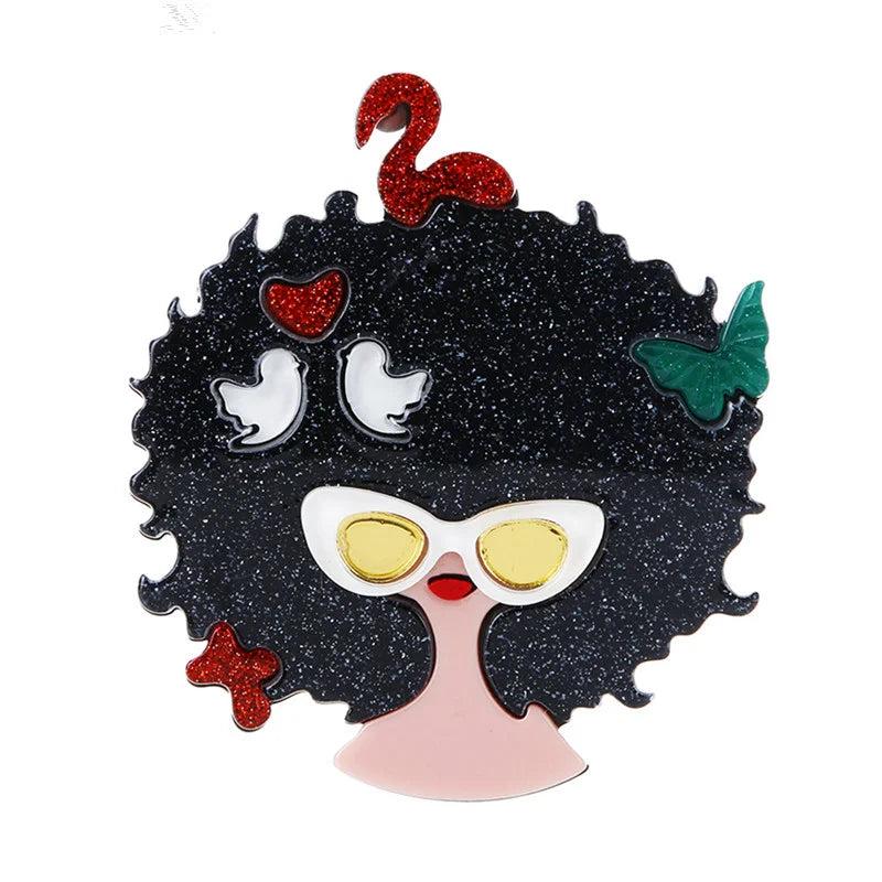 Acrylic Girl Birds Butterfly Brooch Big Resin Glitter Flamingo Forest Pin