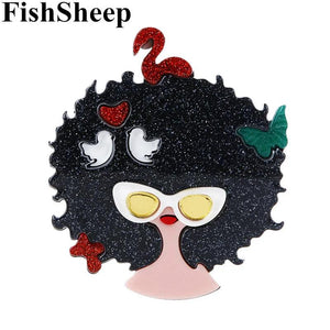 Acrylic Girl Birds Butterfly Brooch Big Resin Glitter Flamingo Forest Pin