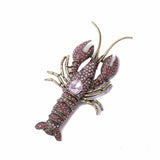 Retro Crayfish Pin Brooches Pink Crystal Enamel Set
