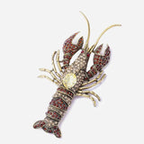 Retro Crayfish Pin Brooches Pink Crystal Enamel Set
