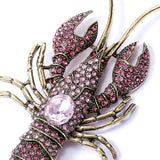 Retro Crayfish Pin Brooches Pink Crystal Enamel Set