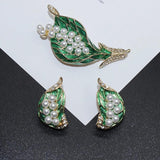 Green Leaf Brooch with Pearl, Traditional Alloy Brooch for Wedding and Banquet
