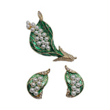 Green Leaf Brooch with Pearl, Traditional Alloy Brooch for Wedding and Banquet