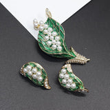 Green Leaf Brooch with Pearl, Traditional Alloy Brooch for Wedding and Banquet
