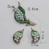 Green Leaf Brooch with Pearl, Traditional Alloy Brooch for Wedding and Banquet