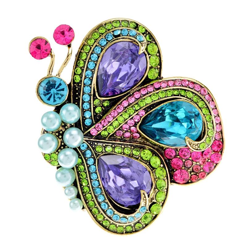 Vintage Butterfly Brooch Pearl Rhinestone Insect Wedding Pin