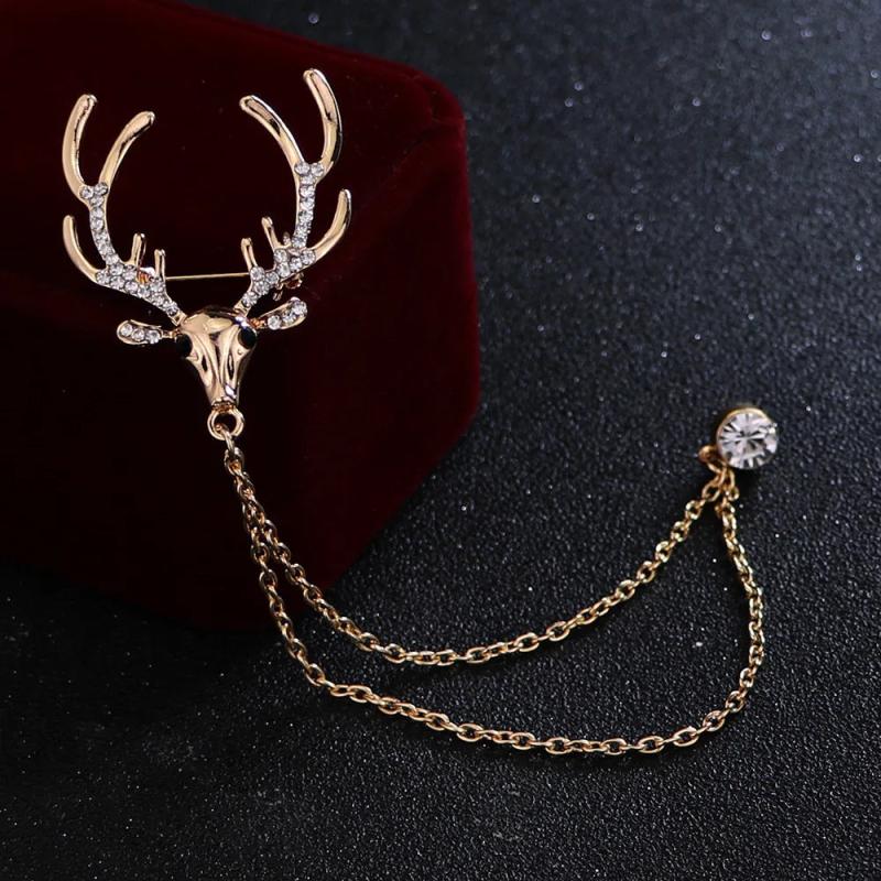 Elk Shape Christmas Brooches Tassel Chain Suit Collar Pin