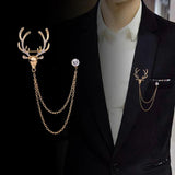 Elk Shape Christmas Brooches Tassel Chain Suit Collar Pin