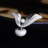 Zircon V Pin Brooch Silver Pearl Hat Accessory
