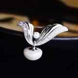 Zircon V Pin Brooch Silver Pearl Hat Accessory