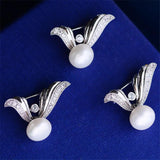 Zircon V Pin Brooch Silver Pearl Hat Accessory