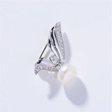 Zircon V Pin Brooch Silver Pearl Hat Accessory