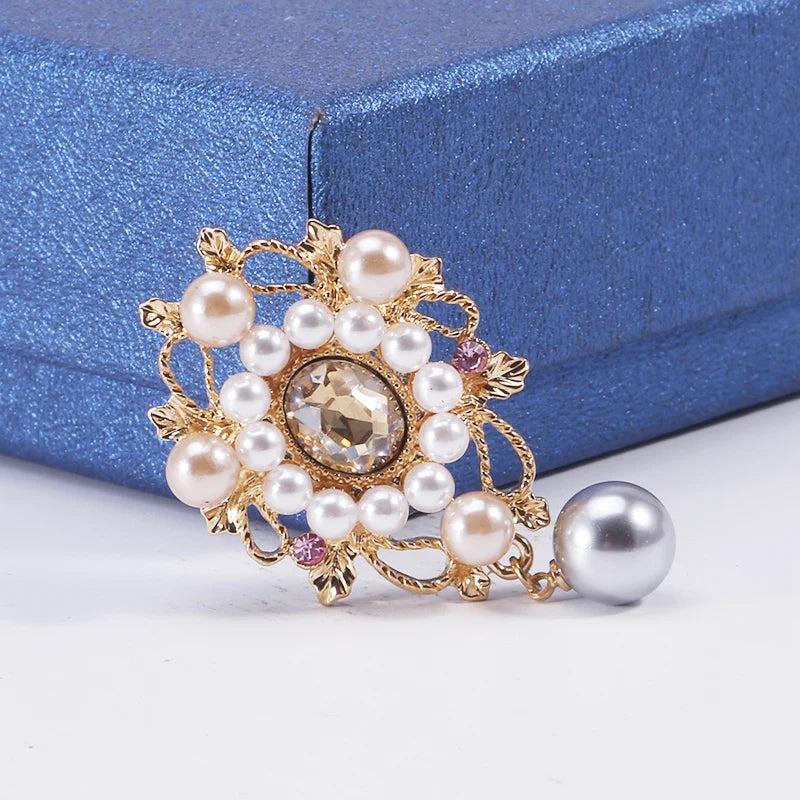 Vintage Rhinestone Pearl Brooch Pin Women Accessories
