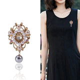 Vintage Rhinestone Pearl Brooch Pin Women Accessories