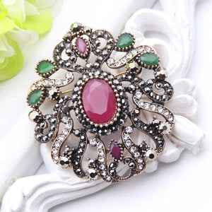 Vintage Resin Brooch Ethnic Banquet Jewelry Antique Multicolor