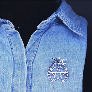 Witchcraft Moon Pentagram Stainless Steel Brooch