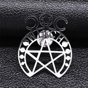 Witchcraft Moon Pentagram Stainless Steel Brooch