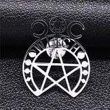 Witchcraft Moon Pentagram Stainless Steel Brooch