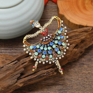 Retro Rhinestone Ballet Girl Brooches for Women's Clothing