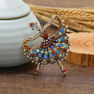 Retro Rhinestone Ballet Girl Brooches for Women's Clothing