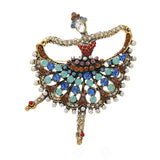 Retro Rhinestone Ballet Girl Brooches for Women's Clothing