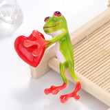 Zlxgirl Red Enamel Heart Frog Brooch Women Alloy Animal Casual Banquet Pins