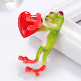 Zlxgirl Red Enamel Heart Frog Brooch Women Alloy Animal Casual Banquet Pins