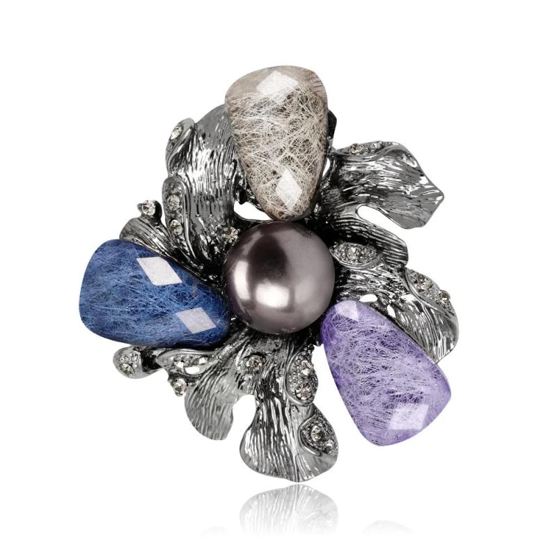 Vintage Acrylic Flower Brooches Women Pearl Brooch