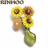 Sunflower Vase Brooch Pin Yellow Daisy Flower Jewelry Brooch