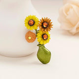 Sunflower Vase Brooch Pin Yellow Daisy Flower Jewelry Brooch