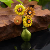 Sunflower Vase Brooch Pin Yellow Daisy Flower Jewelry Brooch